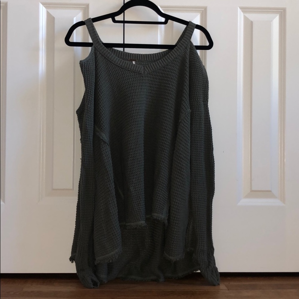 Free People army green cold shoulder sweater